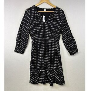 Old Navy Petite Black Geometric Print V Neck 3/4 Sleeve Mini Dress‎ Size S